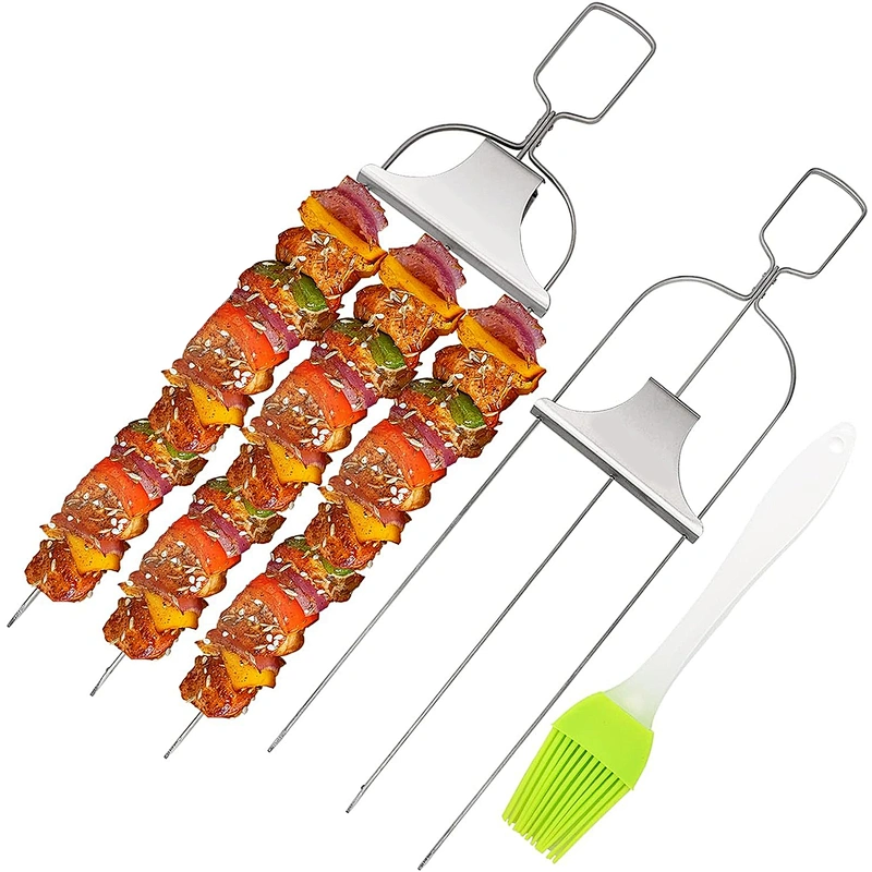 3PCS Stainless Steel Skewer BBQ Grill Tools Reusable Metal Skewer